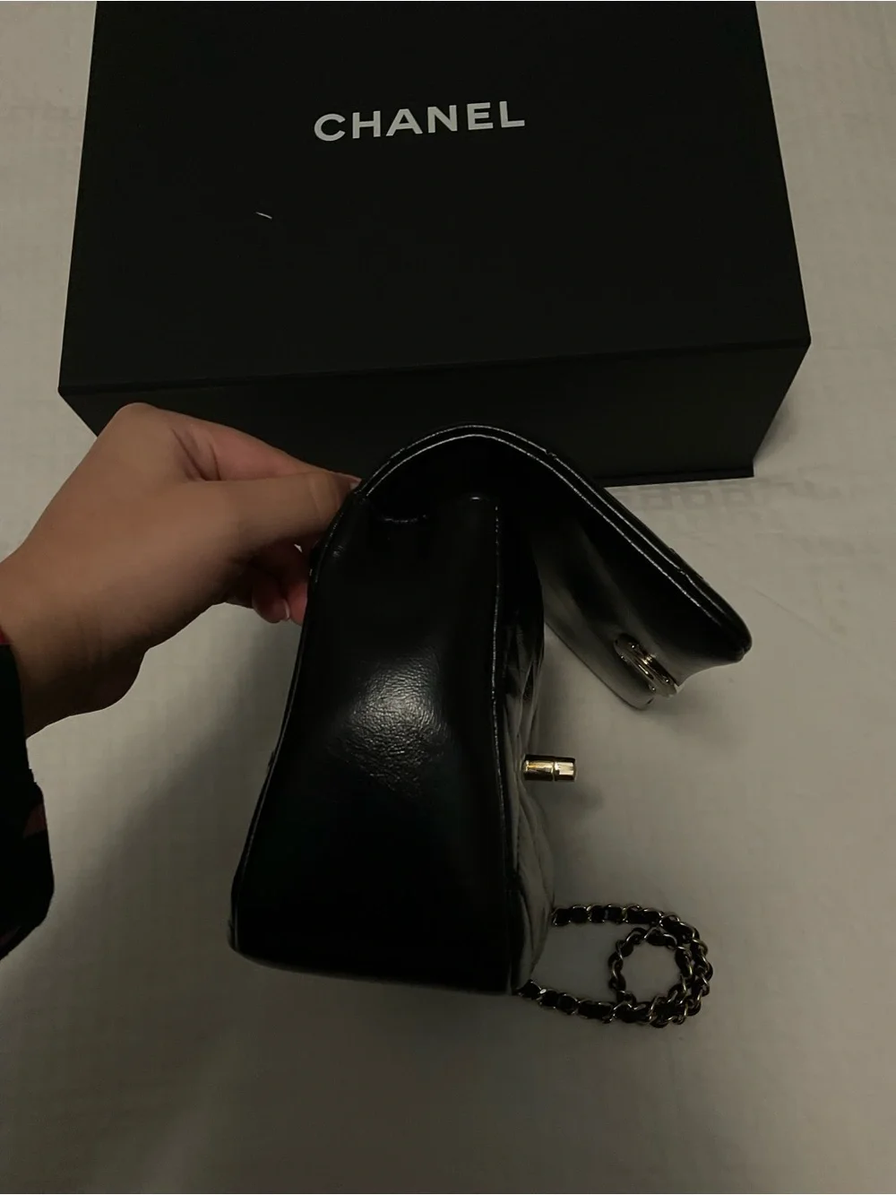 CHANEL Shiny Lambskin Quilted Flap Bag Black preloved